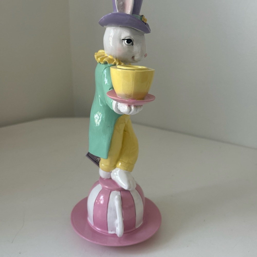Easter Bunny Teacup Figurine Whimsical Candle Holder Decor - Picture 9 of 16